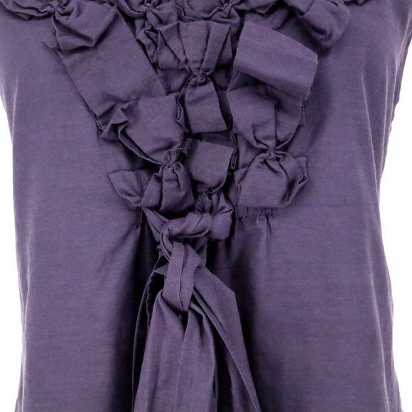 Baraschi Top Womens 6 Purple Ruffle Neck Blouse Side Zip Lined Fitted Romantic - Picture 10 of 16